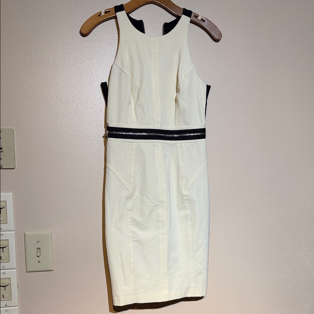 Milly Cream Midi Sheath Dress with Black Trim